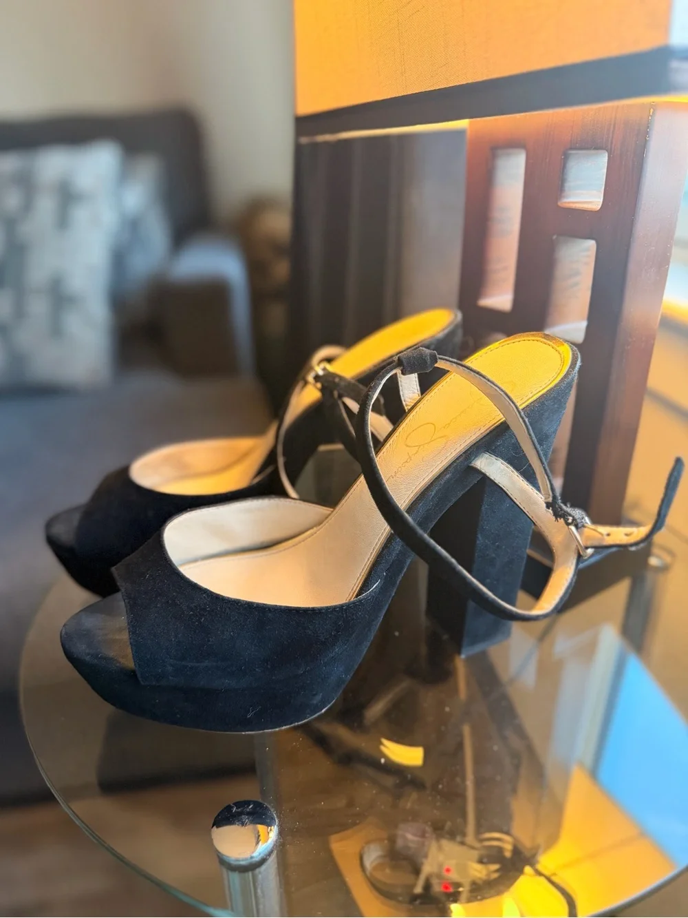 Jessica Simpson Black Suede Open-Toe Ankle-Strap Heels